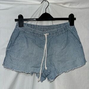 blue & white stripe chambray Aerie drawstring shorts size small